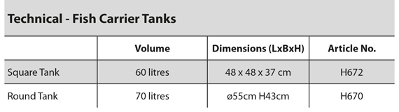 Fish carrier tanks specifications