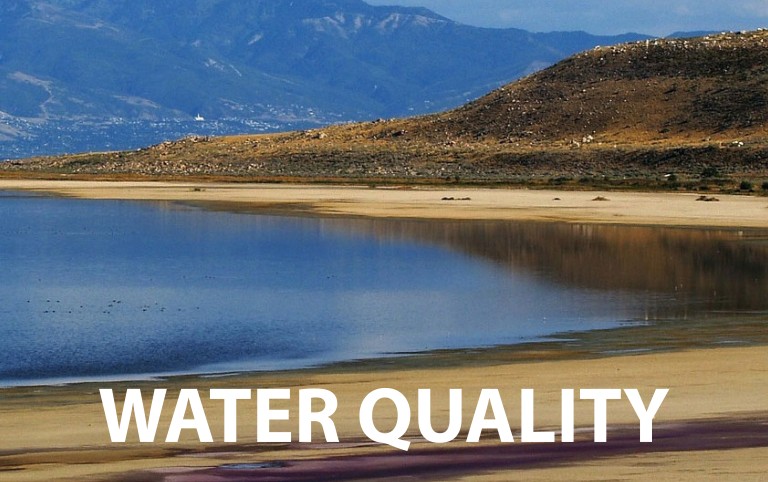 A photo of a large lake. The text 'water quality' is super-imposed.